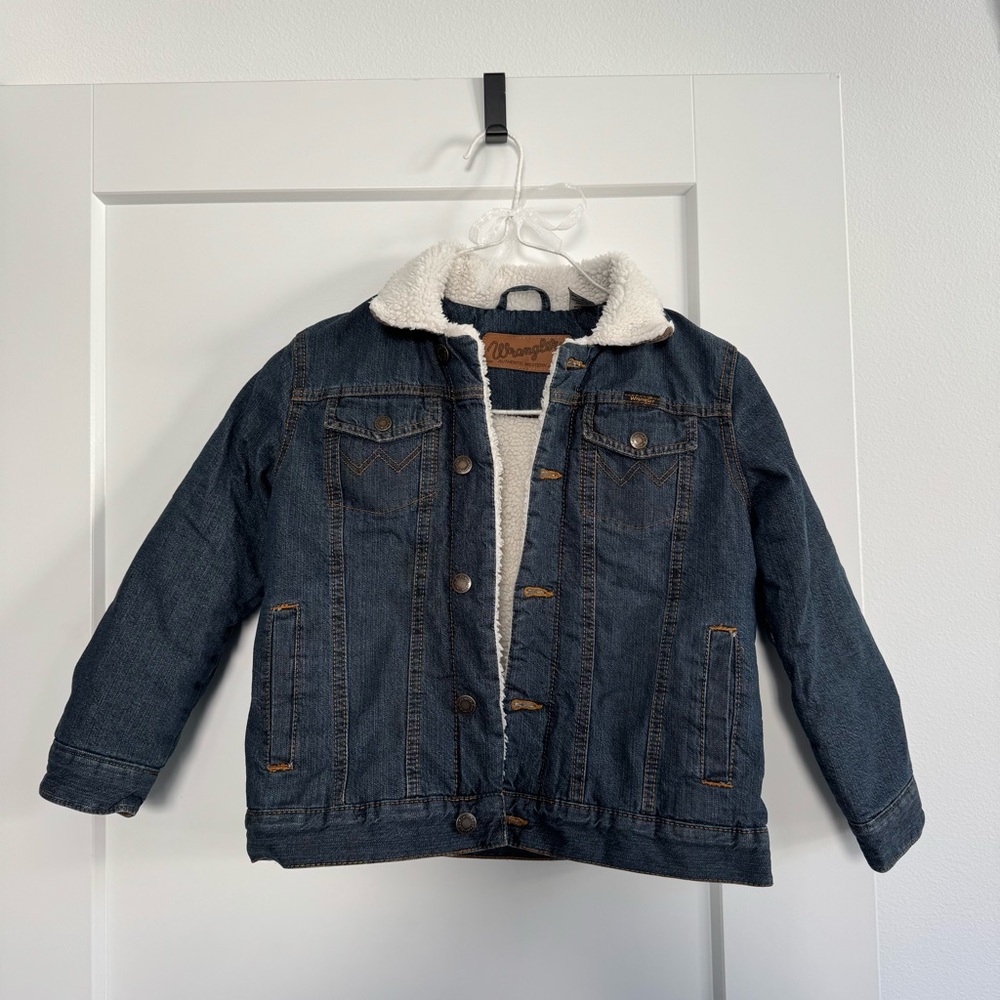 Wrangler Dark Blue Kids Jean Jacket with White Sherpa Lining